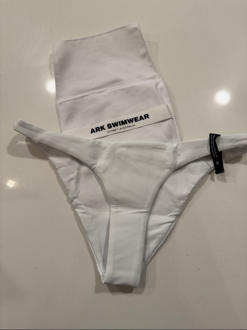ARK Swimwear White Cheeky Bikini Bottom - size M, NWT